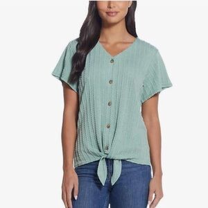 WEATHERPROOF  Vintage  Tie Front button down Top blue color Blouse sz M